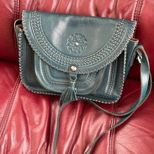 Patricia Nash Beaumont Leather Crossbody Blue Coral